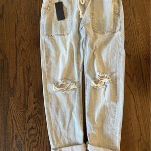 Boyfriend Style Jeans - distressed, drawstring